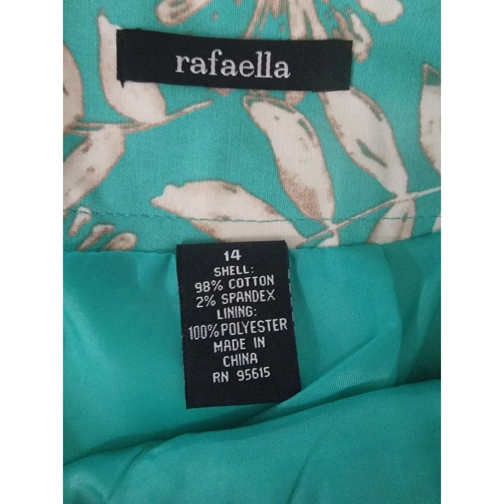 Rafaella Women Teal White Floral Cotton Blend Lined Pencil Skirt Size 14 Pockets